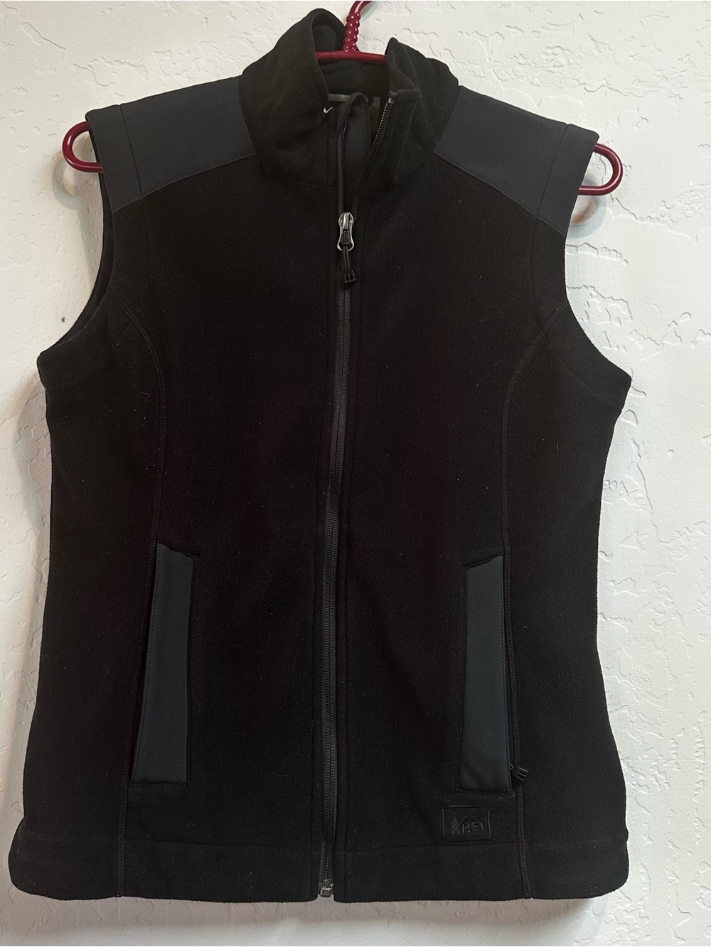 REI Co-op Women's Full Zip Black Grid Fleece Vest Size XS Lightweight